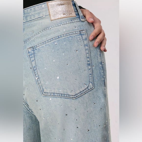 Rag & Bone Logan Bejeweled Wide-Leg Jean in Misty with Jewel Size 28 - Picture 5 of 11
